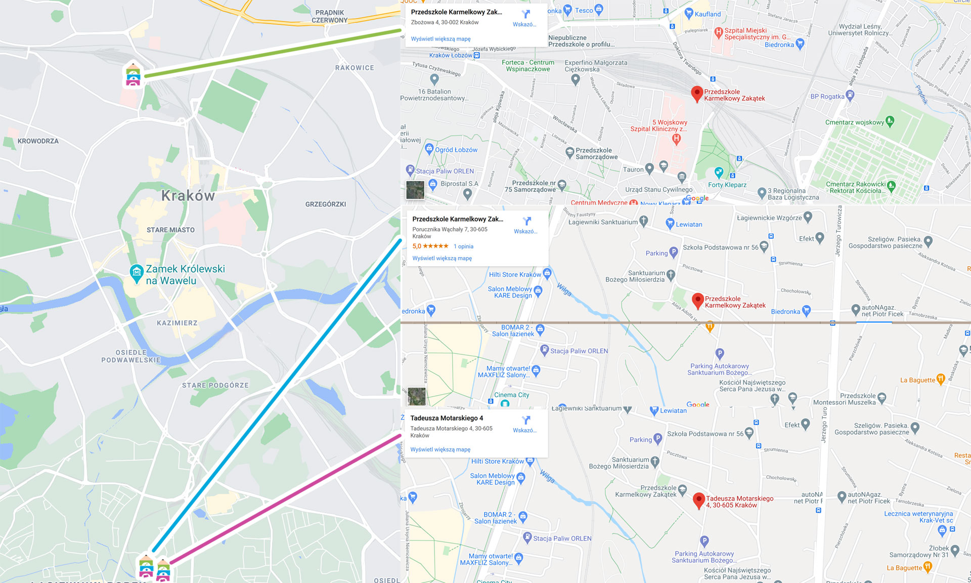 karmelkowy zakątek przedszkola żłobek kraków mapa